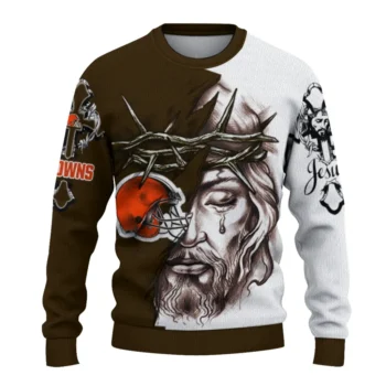 Cleveland Browns Sweater Custom Jesus Tear Brown White Best Selling