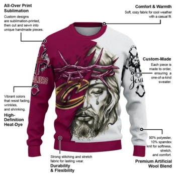 Cleveland Cavaliers Sweater Custom Jesus Tear Wine White New Arrival
