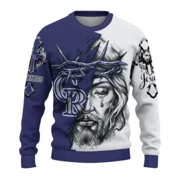 Colorado Rockies Sweater Custom Jesus Tear Blue White Best Selling
