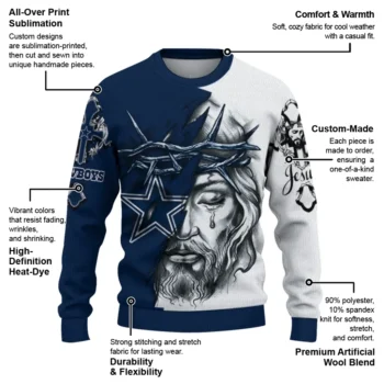 Dallas Cowboys Sweater Customized Jesus Tear Blue White New Arrival