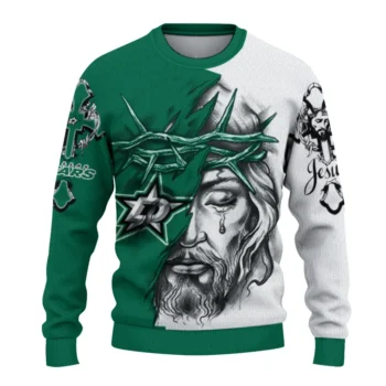 Dallas Stars Sweater Customized Jesus Tear Green White Best Selling
