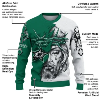 Dallas Stars Sweater Customized Jesus Tear Green White New Arrival
