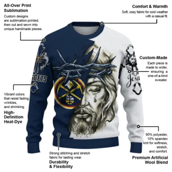 Denver Nuggets Sweater Custom Jesus Tear Blue White New Arrival