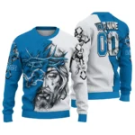 Detroit Lions Sweater Custom Jesus Tear Blue White Best Selling