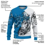 Detroit Lions Sweater Custom Jesus Tear Blue White Best Selling