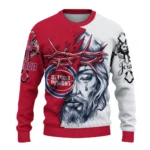 Detroit Pistons Sweater Customized Jesus Tear Red White Best Selling
