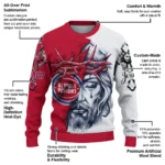 Detroit Pistons Sweater Customized Jesus Tear Red White Best Selling