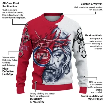 Detroit Pistons Sweater Customized Jesus Tear Red White New Arrival