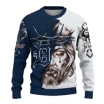 Detroit Tigers Sweater Customized Jesus Tear Navy White Best Selling