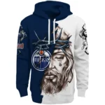 Edmonton Oilers Hoodie Custom Jesus Tear Blue Best Selling