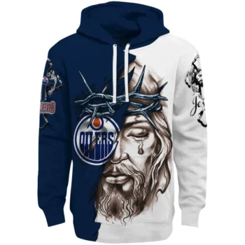 Edmonton Oilers Hoodie Custom Jesus Tear Blue Best Selling