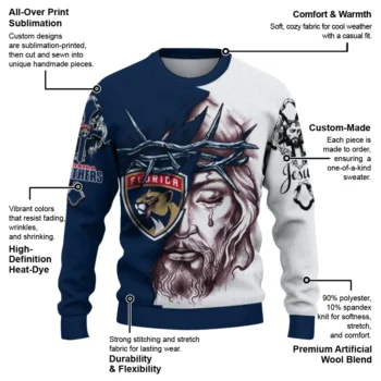 Florida Panthers Sweater Customized Jesus Tear Red White New Arrival
