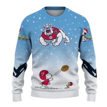Fresno State Bulldogs Sweater Custom Winter Football Snoopy Blue White Best Selling