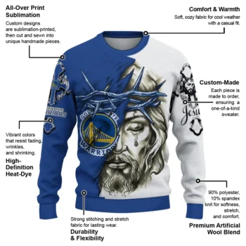 Golden State Warriors Sweater Customized Jesus Tear Blue White New Arrival
