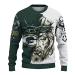 Green Bay Packers Sweater Customized Jesus Tear Green White Best Selling