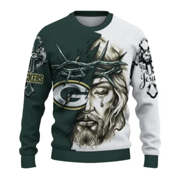 Green Bay Packers Sweater Customized Jesus Tear Green White Best Selling