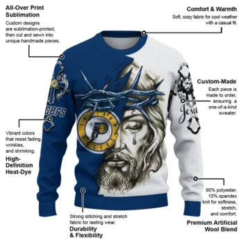 Indiana Pacers Sweater Personalized Jesus Tear Blue White New Arrival
