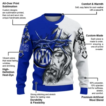 Inter Milan Sweater Personalized Jesus Tear Blue White New Arrival