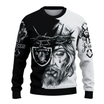 Las Vegas Raiders Sweater Custom Jesus Tear Black White Best Selling
