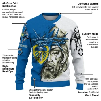 Leeds United Sweater Custom Jesus Tear Blue White New Arrival