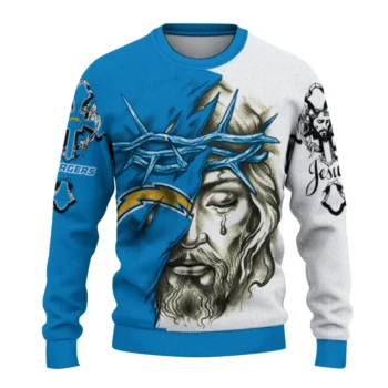 Los Angeles Chargers Sweater Customized Jesus Tear Blue White Best Selling