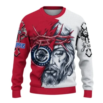 Los Angeles Clippers Sweater Customized Jesus Tear Red White Best Selling