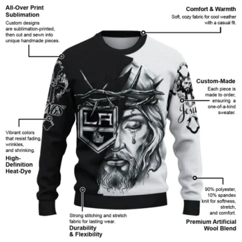 Los Angeles Kings Sweater Personalized Jesus Tear Black White New Arrival