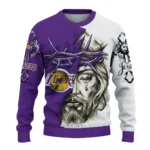 Los Angeles Lakers Sweater Personalized Jesus Tear Purple White Best Selling