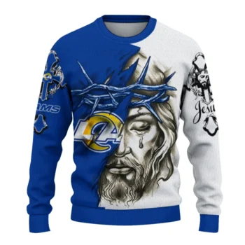 Los Angeles Rams Sweater Personalized Jesus Tear Blue White Best Selling