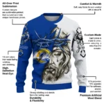Los Angeles Rams Sweater Personalized Jesus Tear Blue White Best Selling