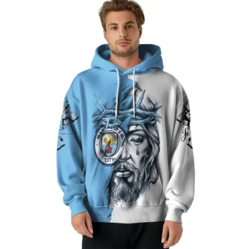 Manchester City Hoodie Personalized Jesus Tear Sky Blue Latest Model