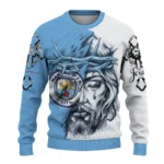 Manchester City Sweater Personalized Jesus Tear Sky Blue White Best Selling