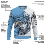 Manchester City Sweater Personalized Jesus Tear Sky Blue White Best Selling