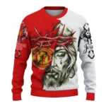 Manchester United Sweater Custom Jesus Tear Red White Best Selling