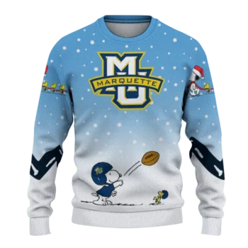 Marquette Golden Eagles Sweater Personalized Winter Football Snoopy Blue White Best Selling