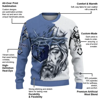 Memphis Grizzlies Sweater Personalized Jesus Tear Blue White New Arrival