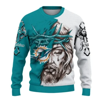 Miami Dolphins Sweater Custom Jesus Tear Aqua White Best Selling