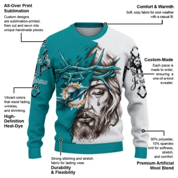 Miami Dolphins Sweater Custom Jesus Tear Aqua White New Arrival