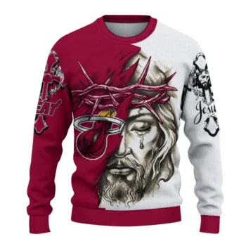 Miami Heat Sweater Customized Jesus Tear Red White Best Selling