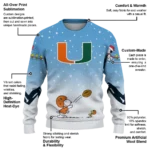 Miami Hurricanes Sweater Customized Winter Football Snoopy Blue White Best Selling