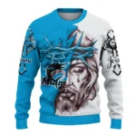 Miami Marlins Sweater Custom Jesus Tear Blue White Best Selling