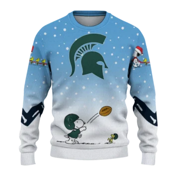 Michigan State Spartans Sweater Personalized Winter Football Snoopy Blue White Best Selling