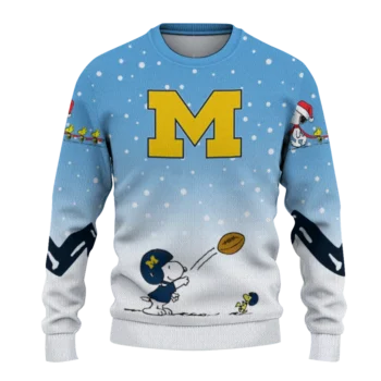 Michigan Wolverines Sweater Custom Winter Football Snoopy Blue White Best Selling