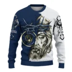 Milwaukee Brewers Sweater Customized Jesus Tear Navy Blue White Best Selling
