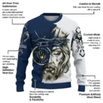 Milwaukee Brewers Sweater Customized Jesus Tear Navy Blue White Best Selling