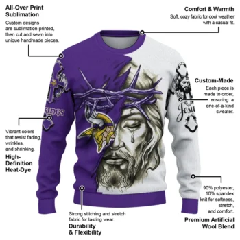 Minnesota Vikings Sweater Customized Jesus Tear Purple White New Arrival