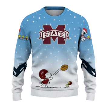 Mississippi State Bulldogs Sweater Customized Winter Football Snoopy Blue White Best Selling