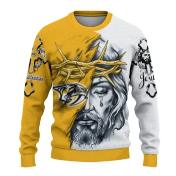 Nashville Predators Sweater Personalized Jesus Tear Gold White Best Selling