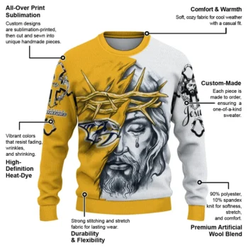 Nashville Predators Sweater Personalized Jesus Tear Gold White New Arrival