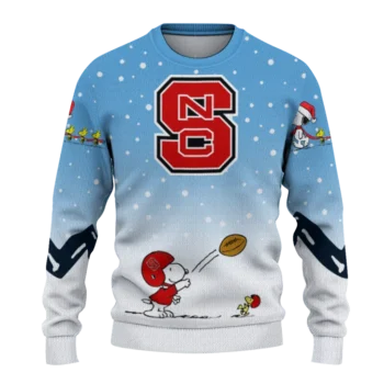 Nc State Wolfpack Sweater Personalized Winter Football Snoopy Blue White Best Selling